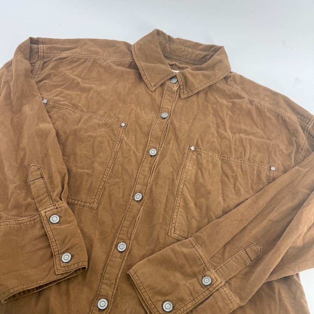 We The Free Free People Brown Corduroy Button Down Shirt Shacket Small OB1533910